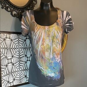 Daytrip Artistic Short Sleeve Top - Black and Multicolor